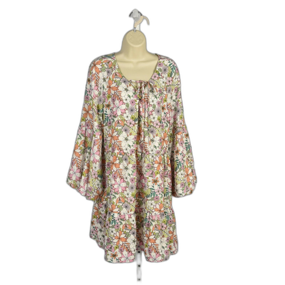 CeCe Floral Babydoll Balloon Sleeve Loose Fit  Dress Size M